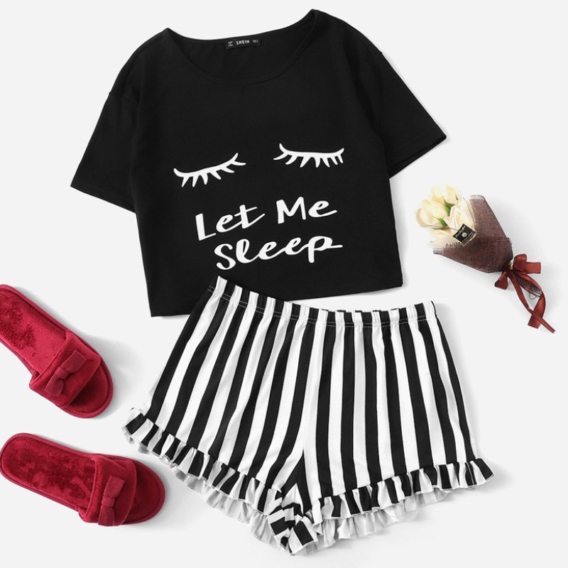

lovely Leisure Letter Print Black Sleepwear