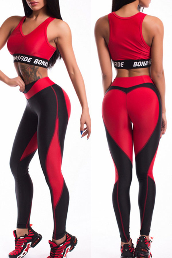 

lovely Sportswear Patchwork Red Pants