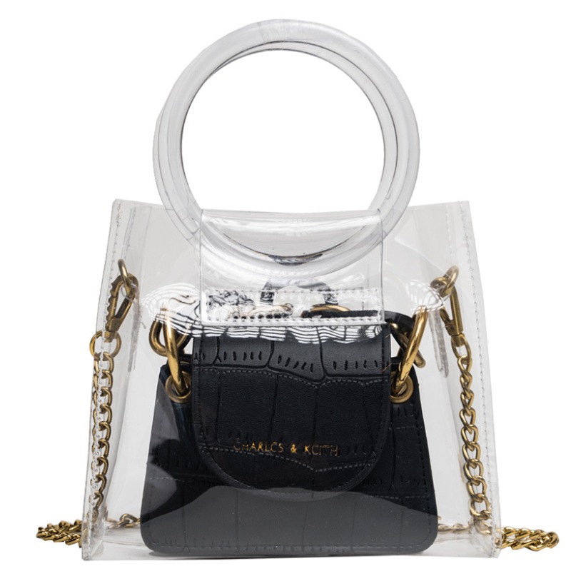 

lovely Trendy See-through Black Messenger Bag