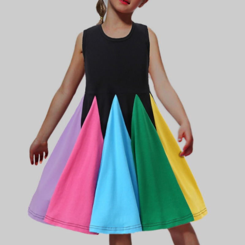 

lovely Sweet Rainbow Patchwork Black Girl Knee Length Dress
