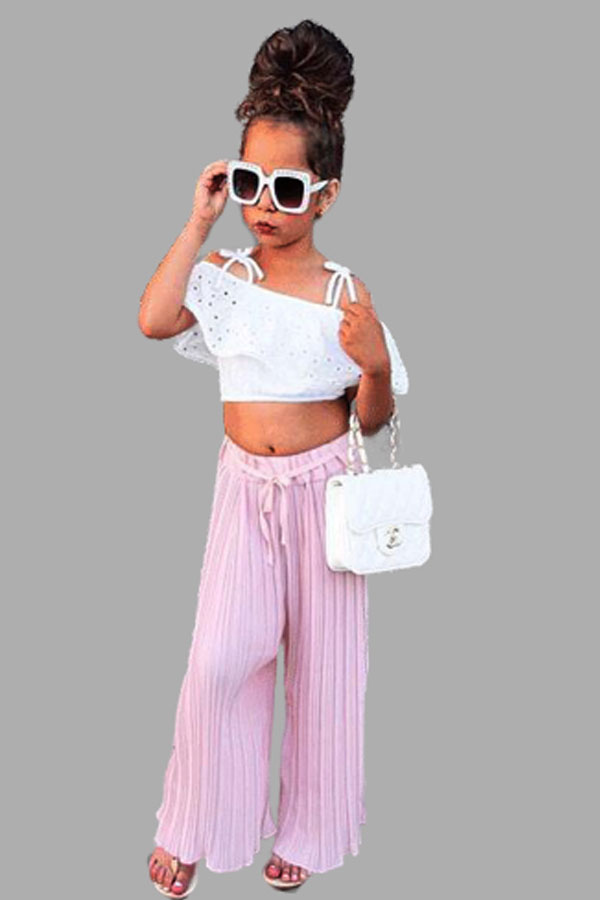 

lovely Sweet Striped White Girl Two-piece Pants Set