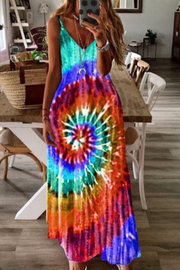 

lovely Bohemian Tie-dye Multicolor Ankle Length Plus Size Dress, Multi