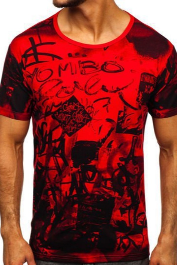 

Lovely Trendy O Neck Print Red T-shirt