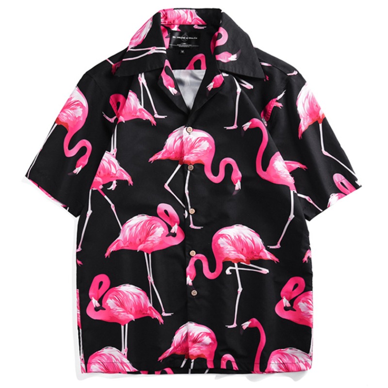 

lovely Trendy Turndown Collar Print Black Shirt