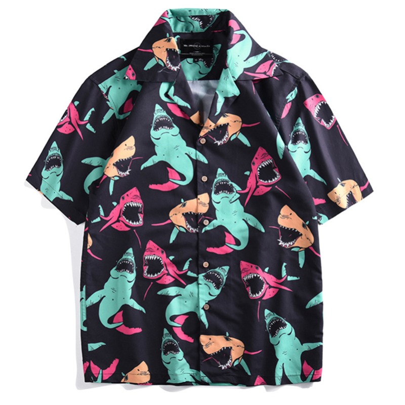

lovely Trendy Turndown Collar Print Black Shirt