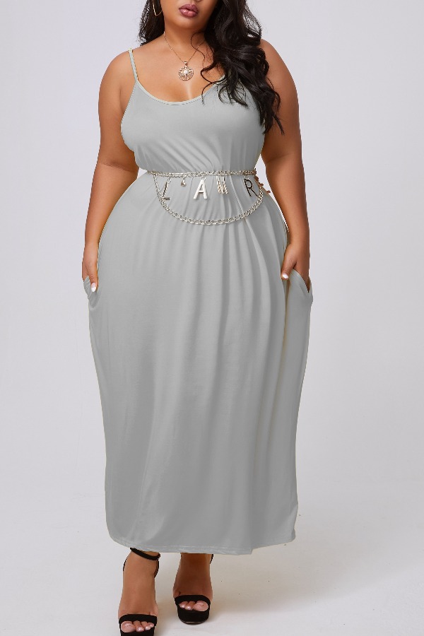 

lovely Casual Basic Grey Mid Calf Plus Size Dress
