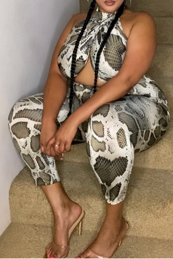 

lovely Stylish Snakeskin Print Plus Size One-piece Jumpsuit, Cobra