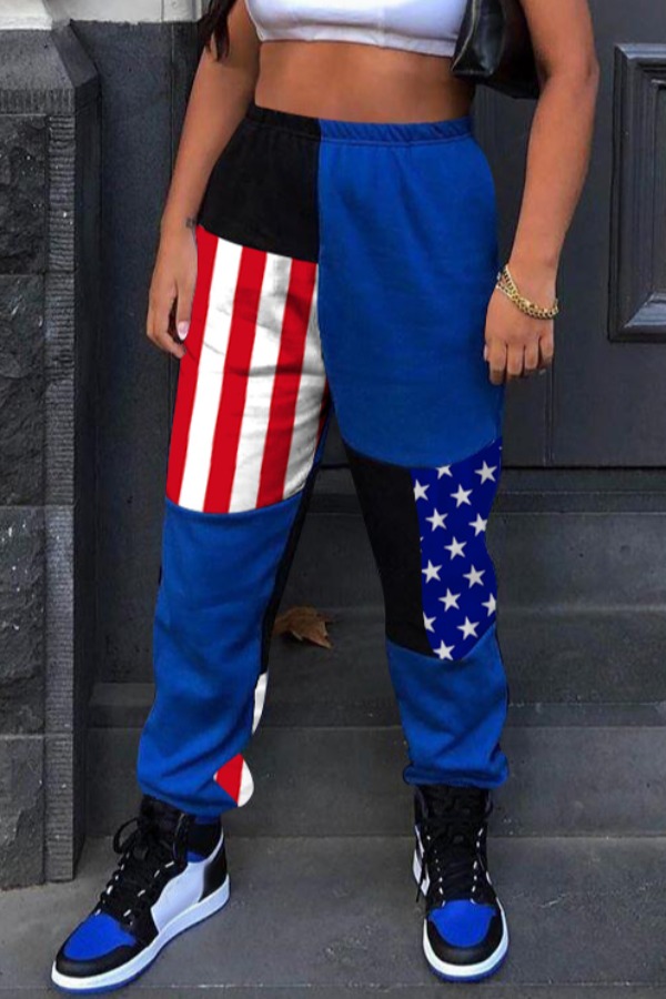 

lovely Independence Day Sportswear Patchwork Blue Pants