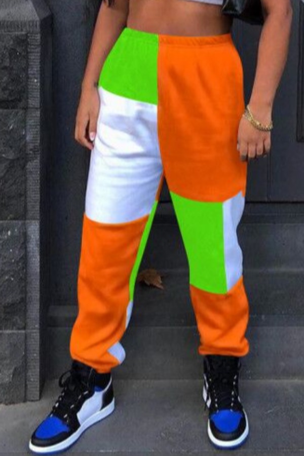 

lovely Sportswear Color-lump Patchwork Green Pants