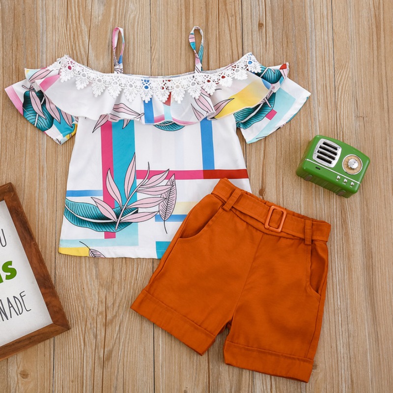 

lovely Casual Print White Girl Two-piece Shorts Set