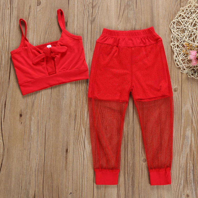 

lovely Stylish Knot Design Red Girl Two-piece Pants Set