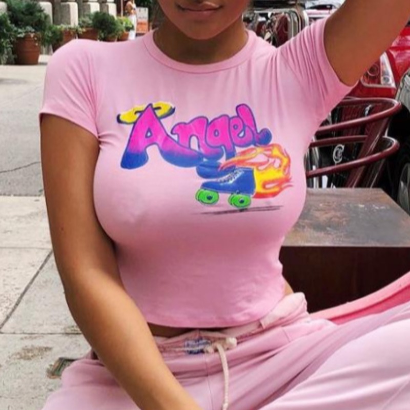 

lovely Casual O Neck Letter Print Pink T-shirt