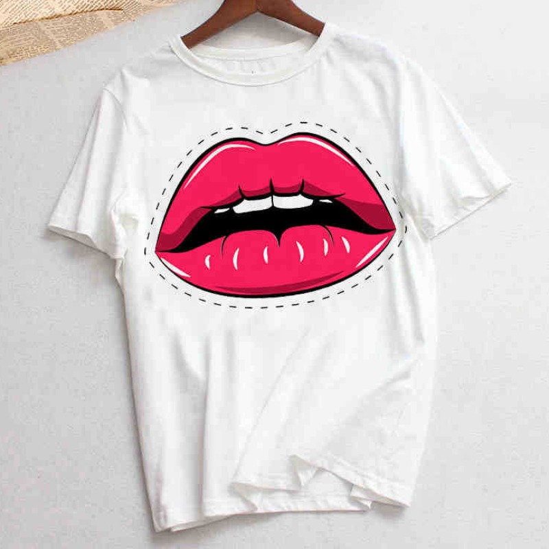

lovely Leisure O Neck Lip Print Rose Red T-shirt