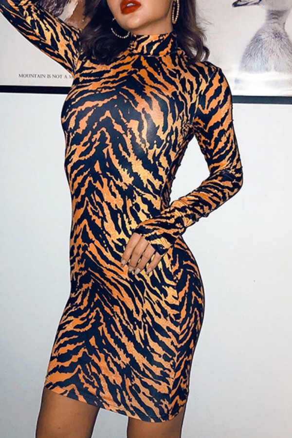 

Lovely Sexy Print Brown Mini Dress