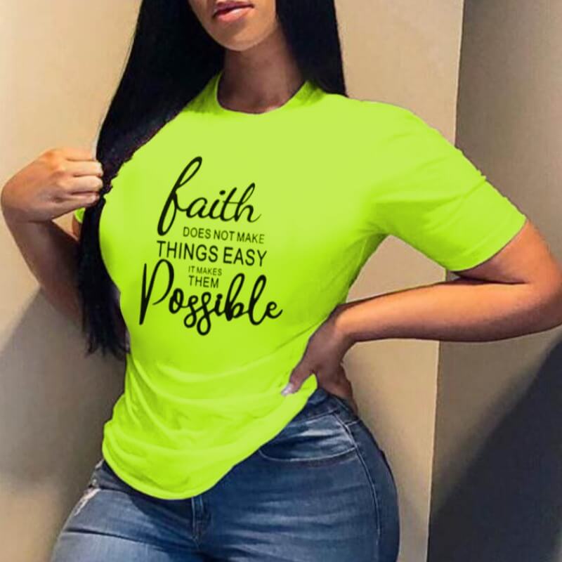 

Lovely Casual O Neck Letter Print Cyan T-shirt