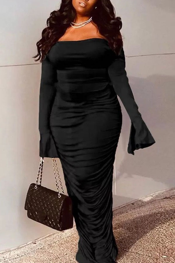 

lovely Stylish Fold Design Black Maxi Dress