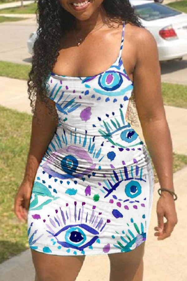 

lovely Casual Eye Print White Mini Dress