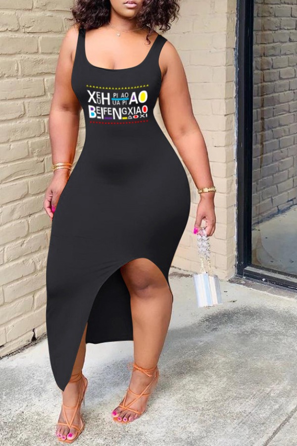 

lovely Casual Letter Print Black Ankle Length Dress