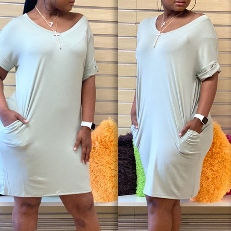 

lovely Casual Pocket Patched Grey Knee Length Dress