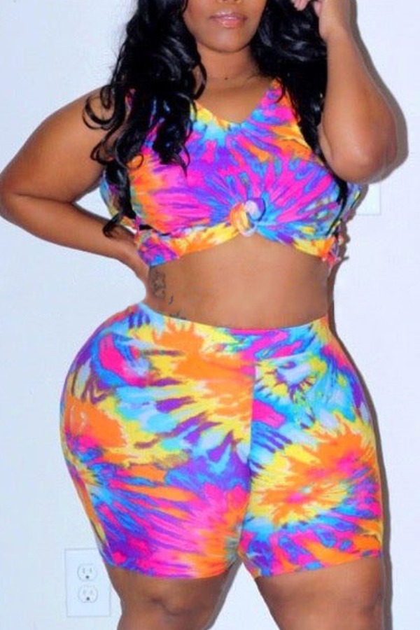 

lovely Trendy Tie-dye Multicolor Plus Size Two-piece Shorts Set, Multi