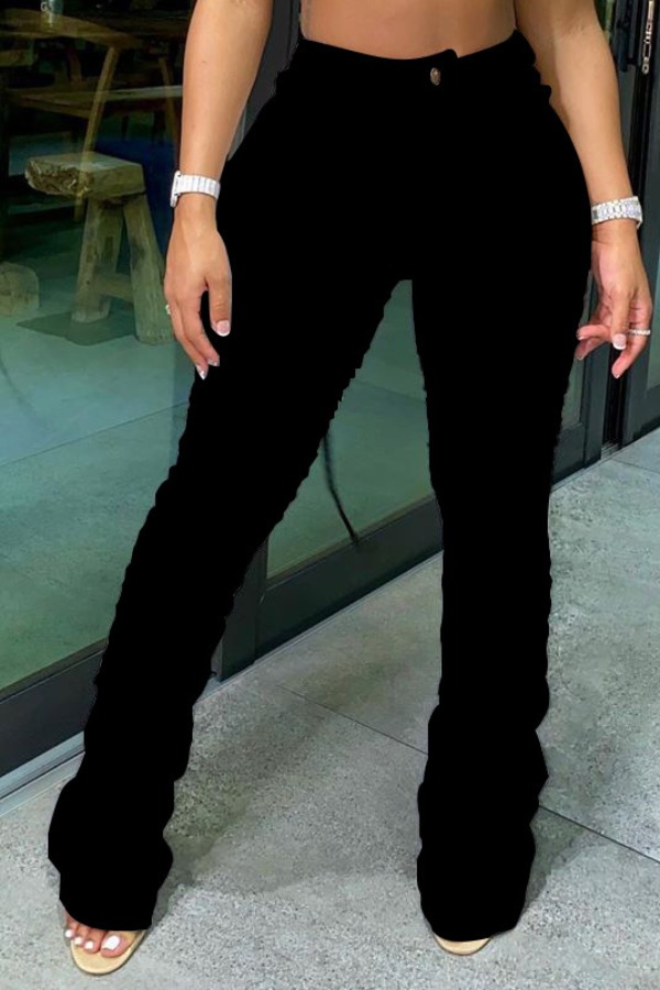 

lovely Leisure Fold Design Black Pants