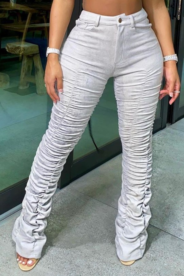 

lovely Leisure Fold Design Grey Pants