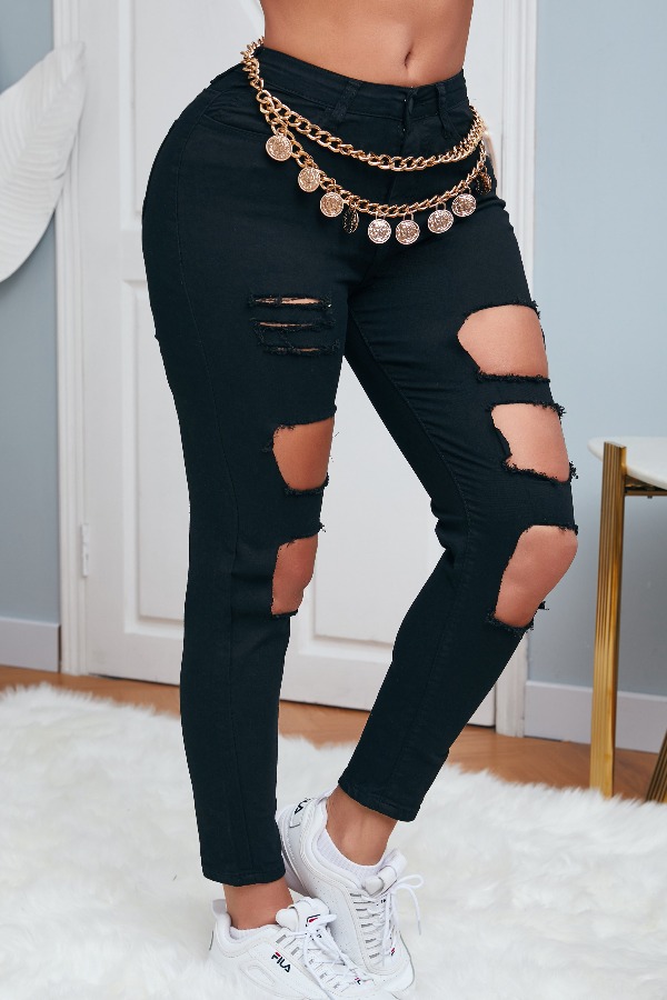 

lovely Trendy Hollow-out Black Jeans