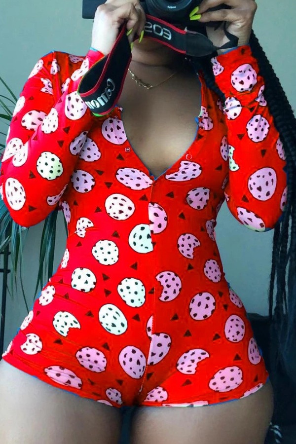 

lovely Stylish Print Red One-piece Romper