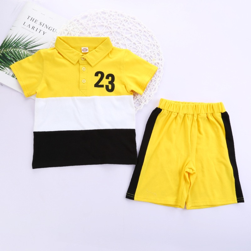

lovely Sportswear Patchwork Yellow Boy Two-piece Shorts Set