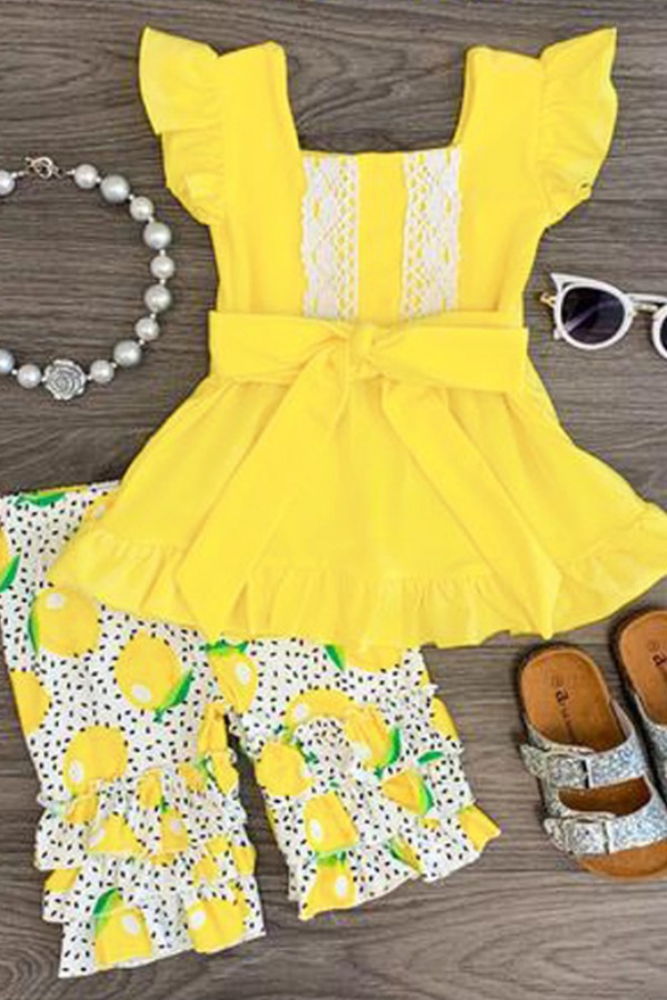 

lovely Casual Print Yellow Girl Two-piece Pants Set