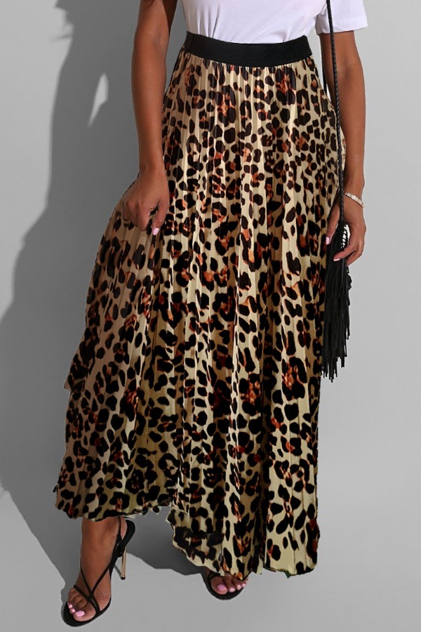 

Lovely Casual O Neck Letter Leopard Print White Two-piece Skirt Set