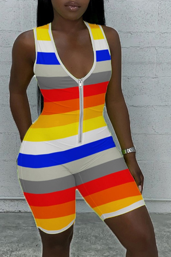 

lovely Leisure Striped Yellow One-piece Romper