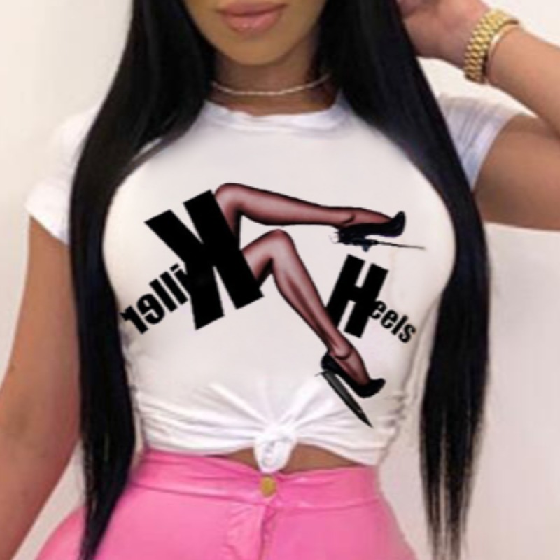 

lovely Leisure O Neck Print White T-shirt