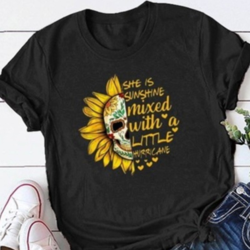 

Lovely Casual O Neck Letter Print Black T-shirt