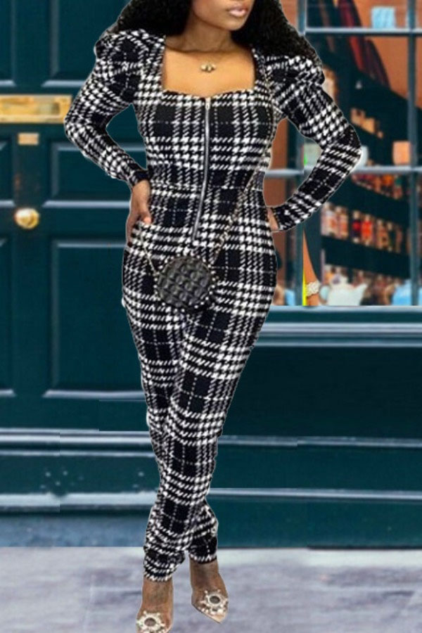 

lovely Stylish Grid Print Black One-piece Jumpsuit
