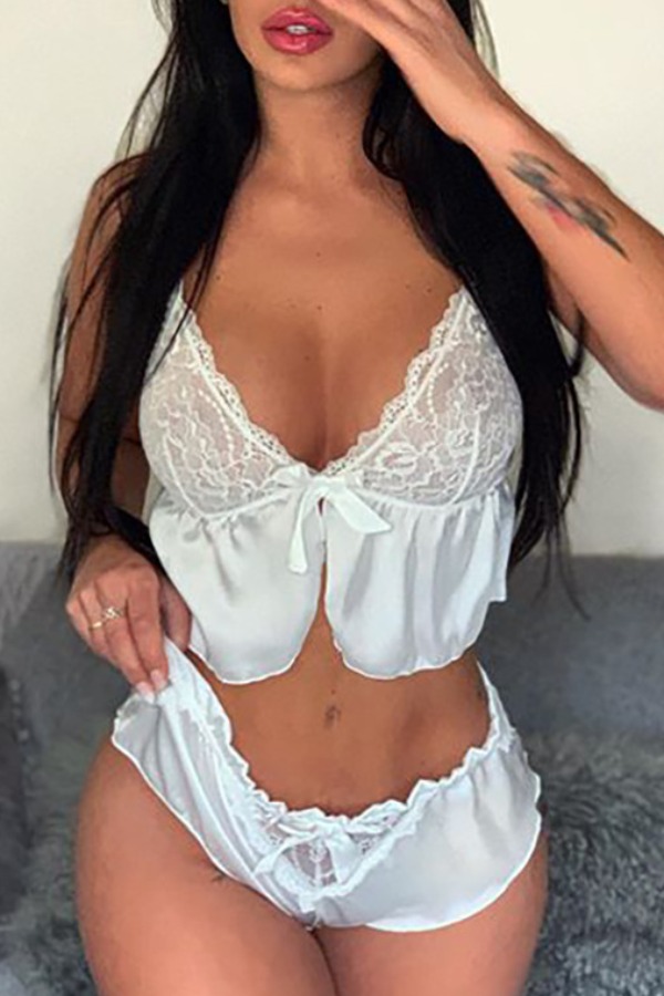 

lovely Sexy Lace Patchwork White Sleepwear