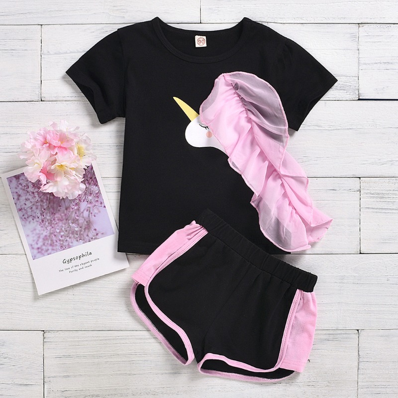 

Lovely Casual O Neck Patchwork Black Girl Two-piece Shorts Set