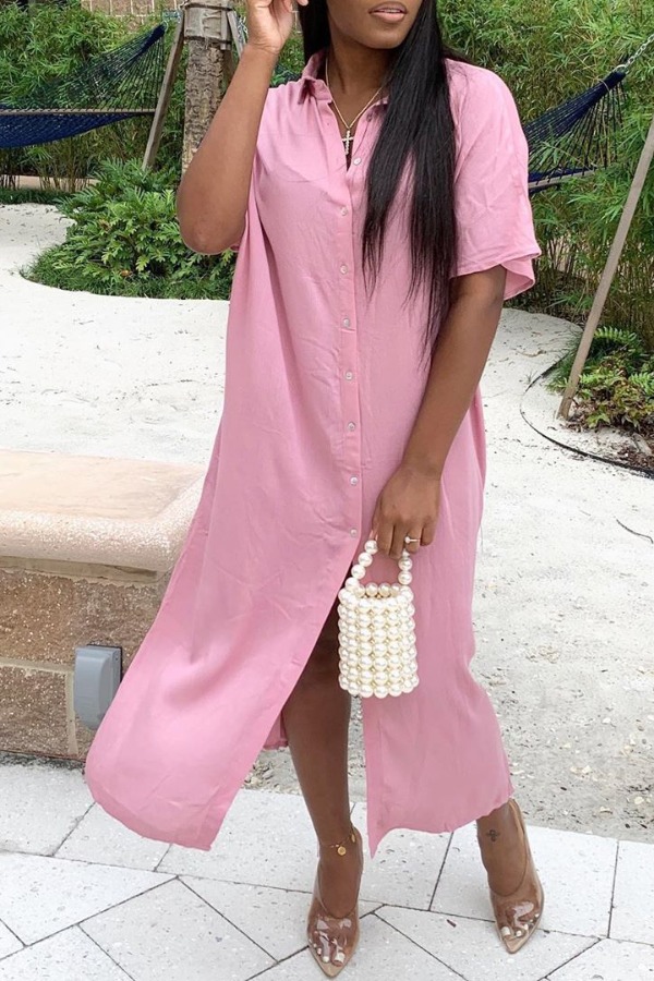 

lovely Casual Side High Slit Pink Ankle Length Dress