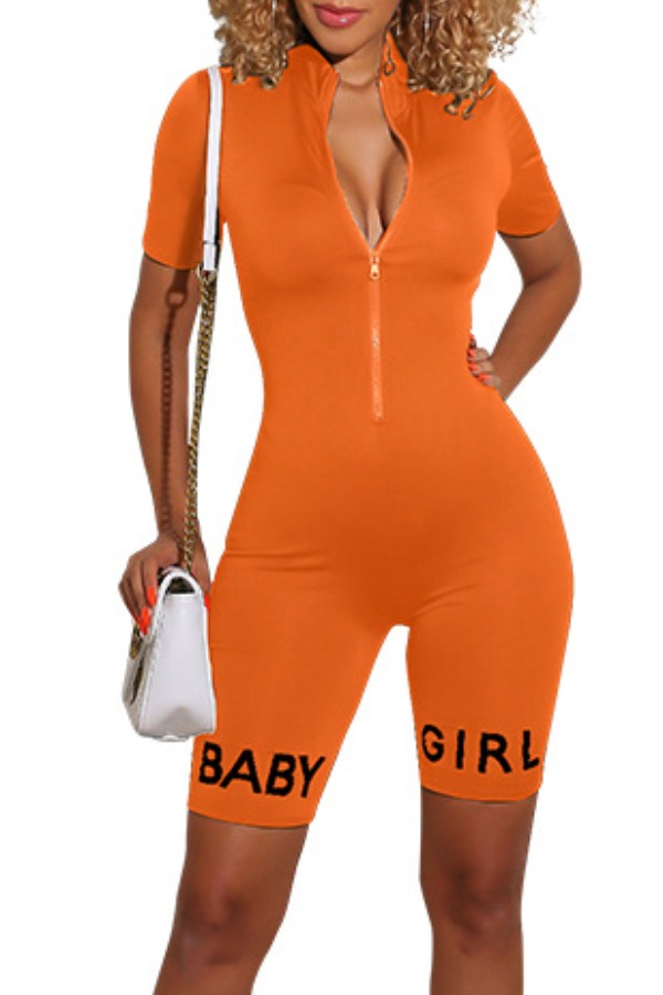 

lovely Sportswear Letter Zipper Design Croci One-piece Romper