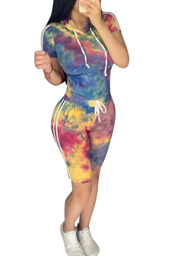 

lovely Sportswear Tie-dye Blue Two-piece Shorts Set