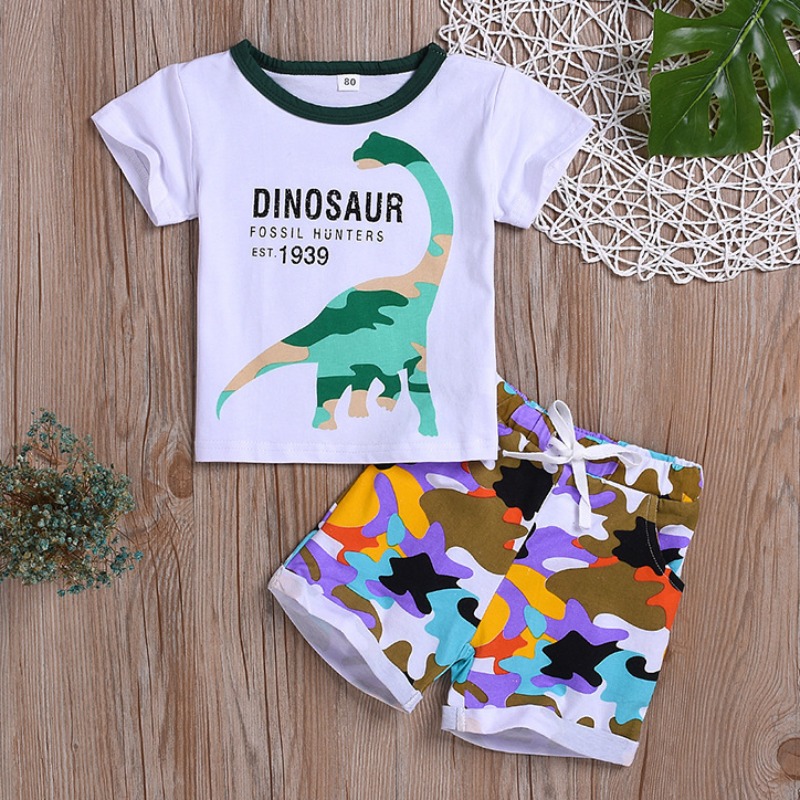 

lovely Casual O Neck Print White Boy Two-piece Shorts Set