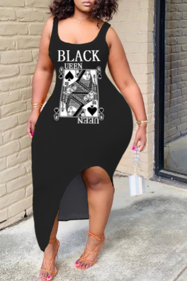 

LW Plus Size Casual Print Black Ankle Length Dress