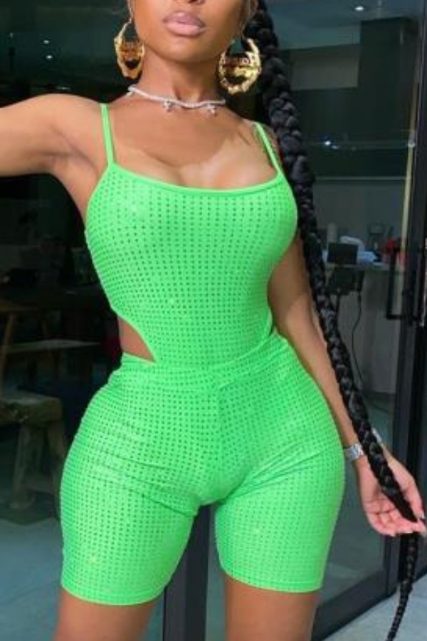 

lovely Sportswear Skinny Green Two-piece Shorts Set