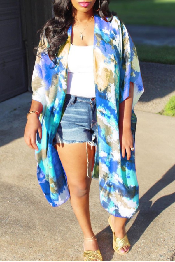 

lovely Bohemian Tie-dye Blue Coat