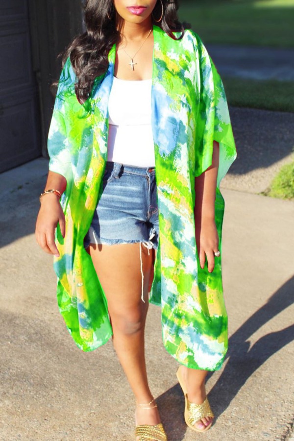 

lovely Bohemian Tie-dye Green Coat