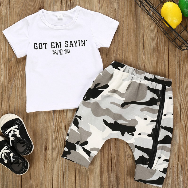 

lovely Casual Letter Print White Boy Two-piece Shorts Set