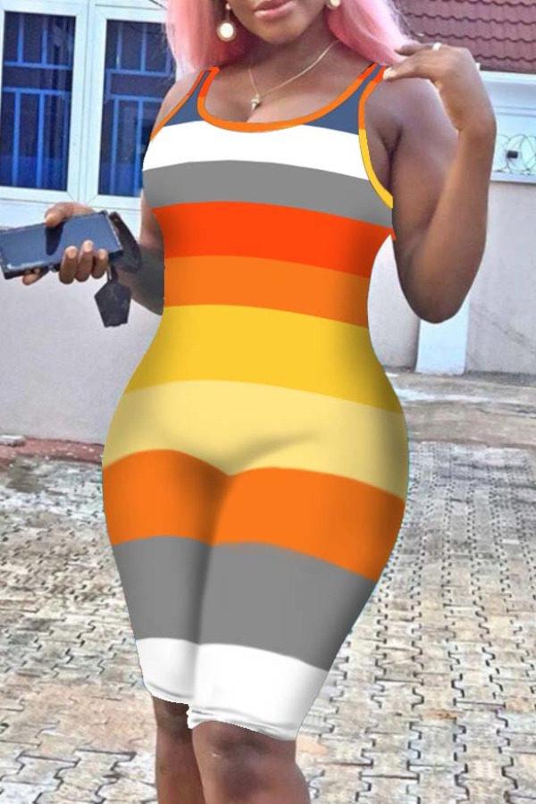 

lovely Trendy Striped Yellow One-piece Romper