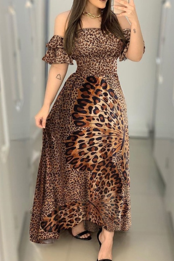 

lovely Trendy Leopard Print Maxi Plus Size Dress