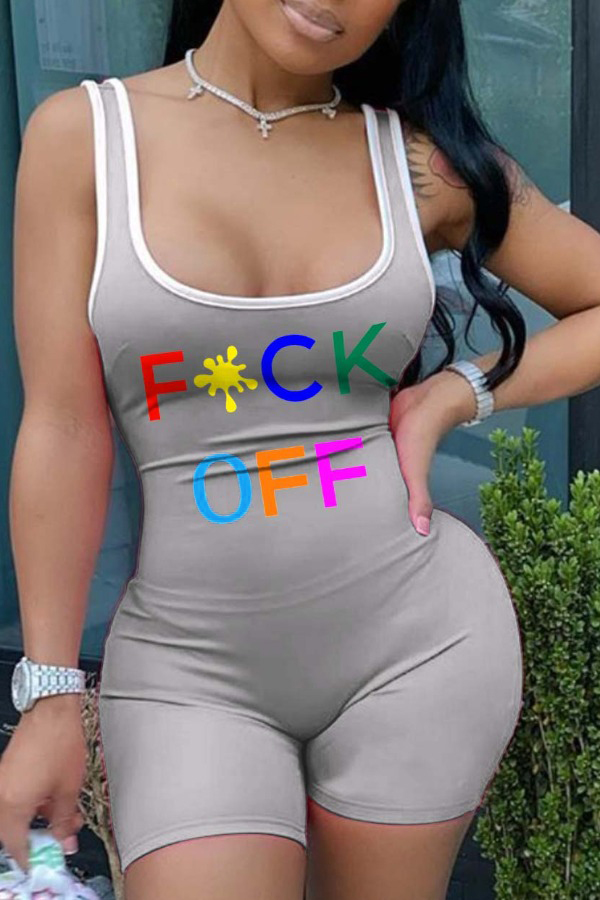 

Lovely Sportswear Letter Print Grey One-piece Romper