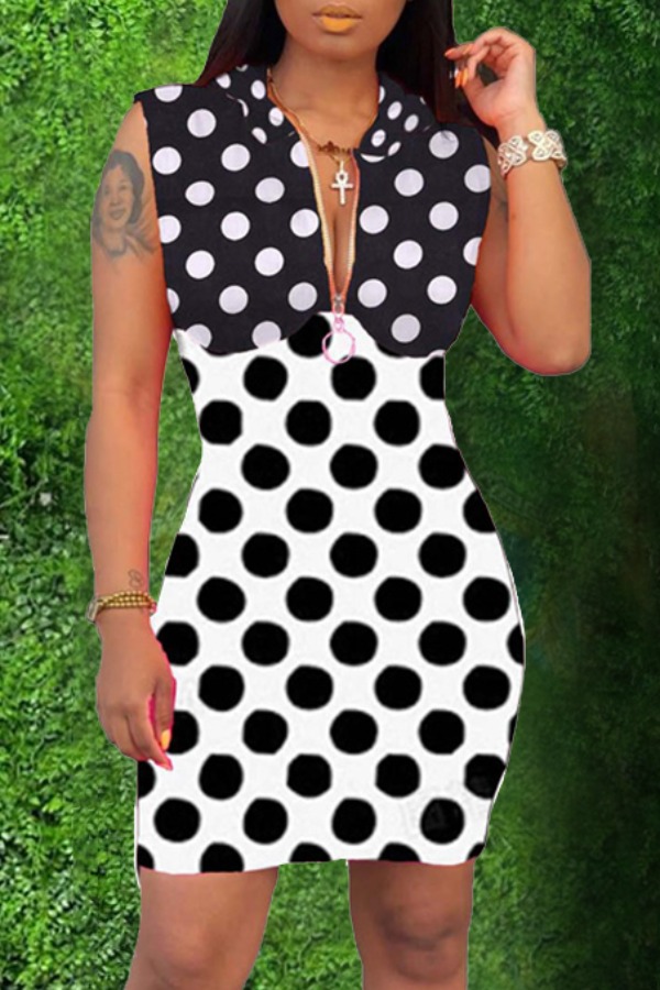 

lovely Trendy Hooded Collar Dot Print White Mini Dress